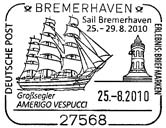Sonderstempel vom 25.8.2010 Bremerhaven Sail Bremerhaven Amerigo Vespucci