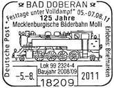 Sonderstempel vom 5.8.2011 Bad Doberan 125 Jahre Mecklenburgische Bäderbahn Molli